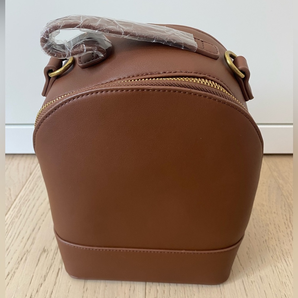 Levenger Brown Mini Vegan Leather Backpack with Gold Hardware-brand new